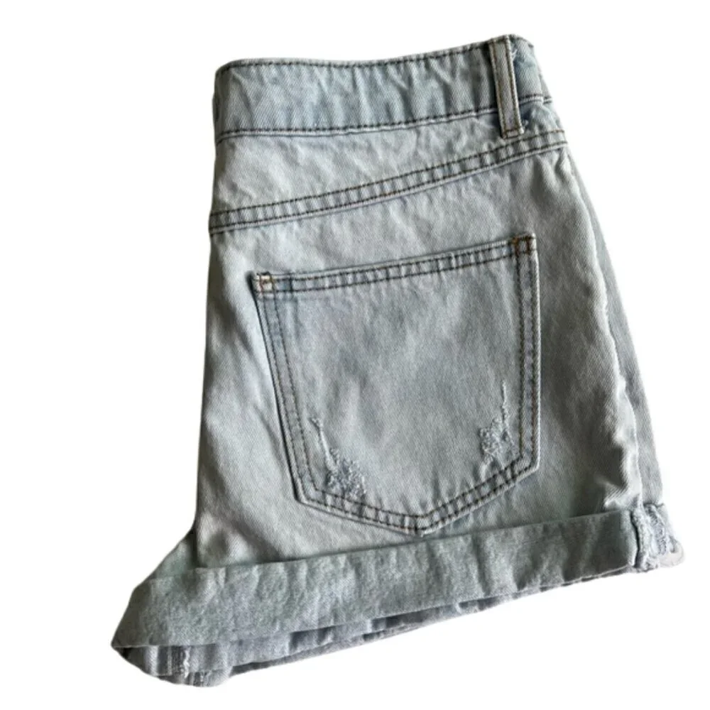Light Blue Distressed Denim Shorts